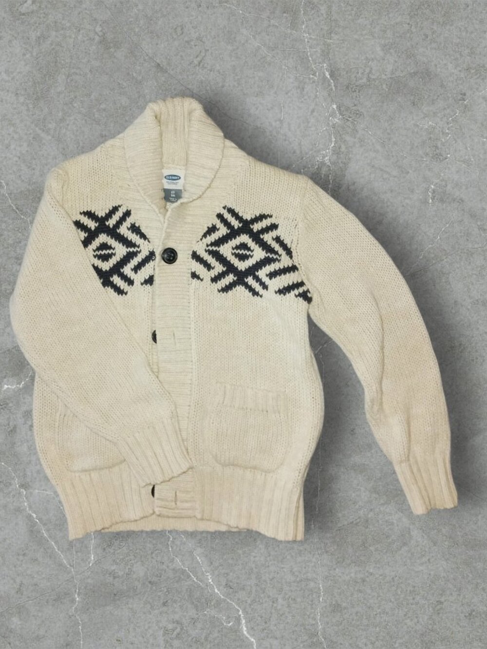 Old Navy Toddler Shawl Collar Cardigan Sweater Cream Fair Isle Print Size 3T